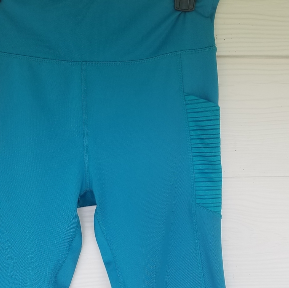 Bally Total Fitness Leggings Capri Teal Mesh Side Pockets Sz XL Workout Leggings - Picture 5 of 12